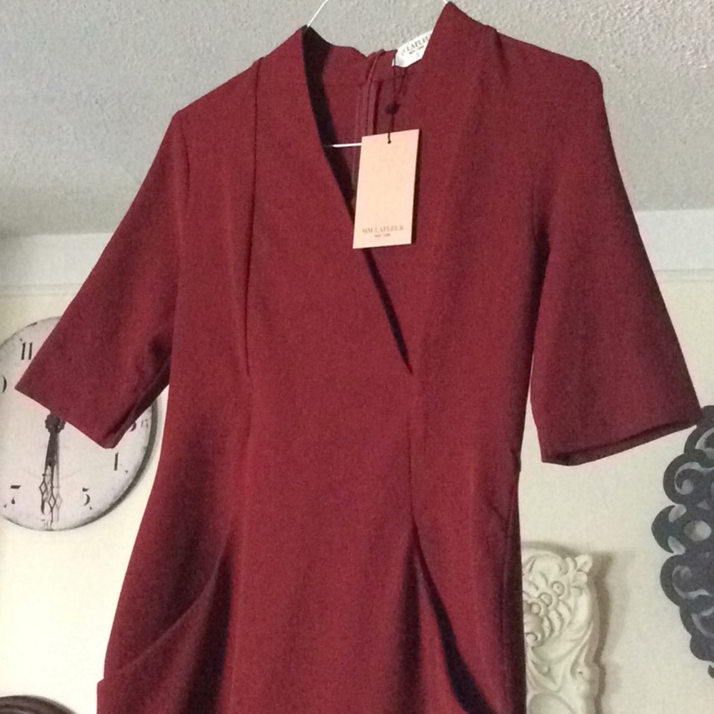 MM Lafleur Deep Wine V-Neck Midi Dress